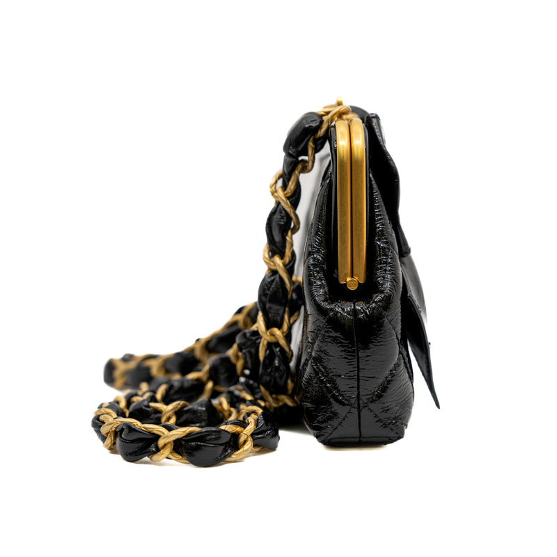 mini chain cross bag in black shining calf skin leather GHW
