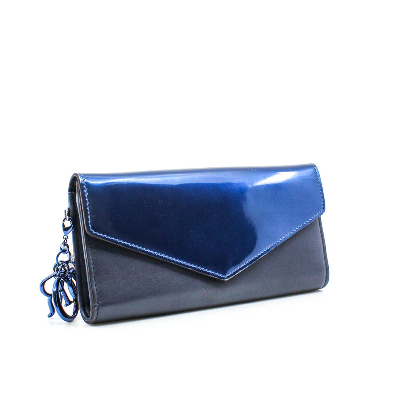 Diorissimo Envelope In Dark Blue/Navy Patent/Leather Long Wallet Blue/PHW - L'UXE LINK