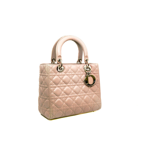 Medium Lady Dior Lambskin Pink Purple Bag PHW With Strap