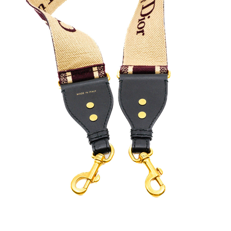 Burgundy Canvas Embroidered Shoulder Strap GHW - L'UXE LINK