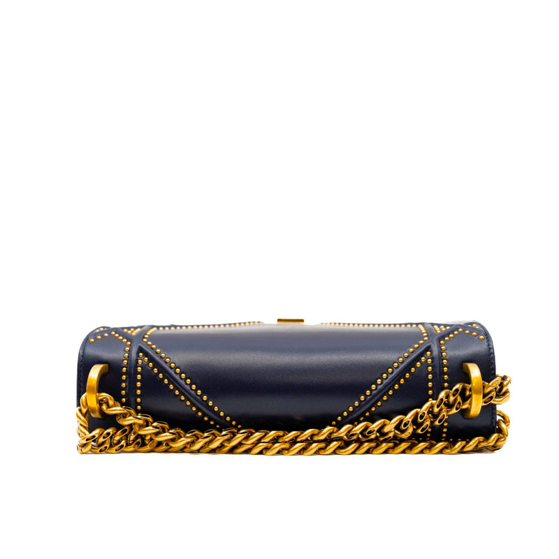Medium Diorama Studded In Navy Lambskin Leather Flap Bag GHW - L'UXE LINK