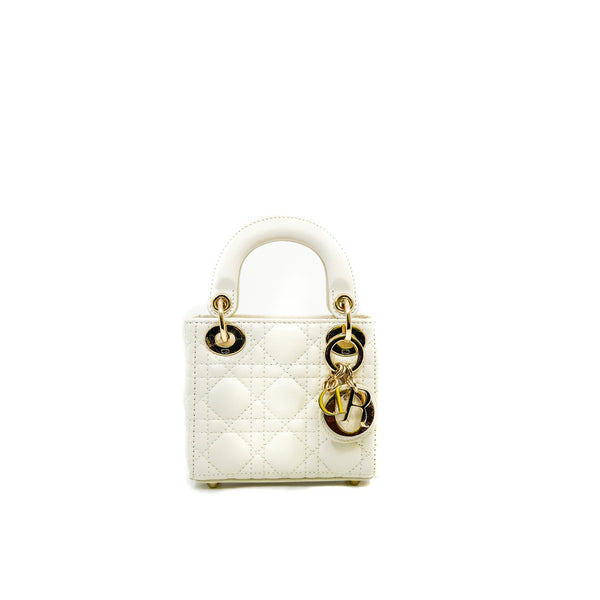 Micro Lady Dior In White Lambskin Bag GHW With Strap - L'UXE LINK