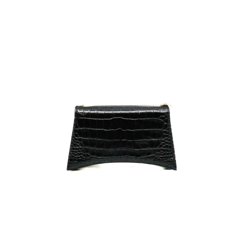 XS Crush Black Crocodile Embossed Calfskin Chain Bag GHW - L'UXE LINK