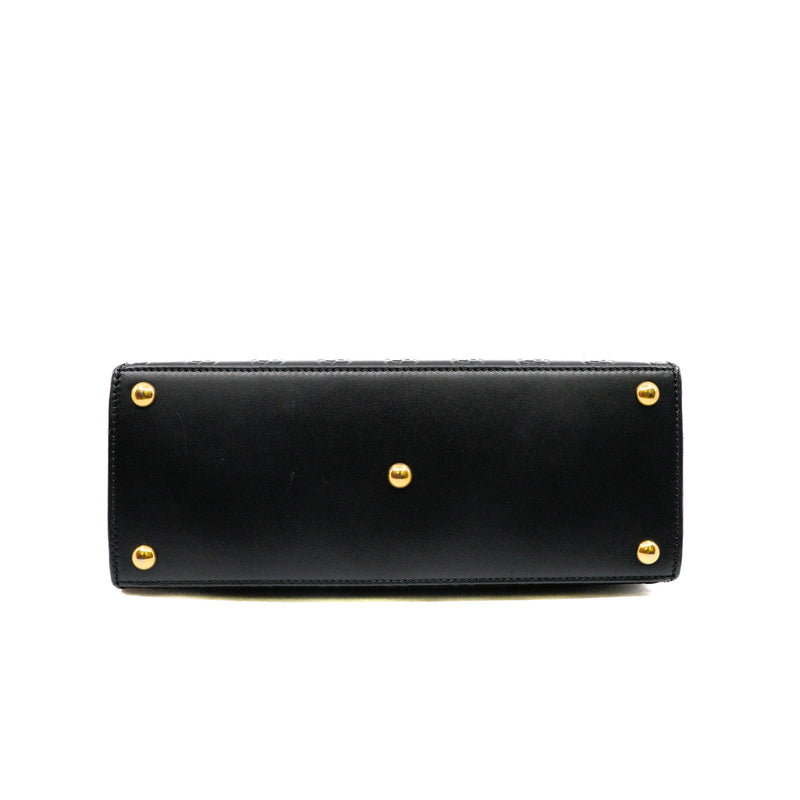 padlock top handle bag in double G leather black ghw