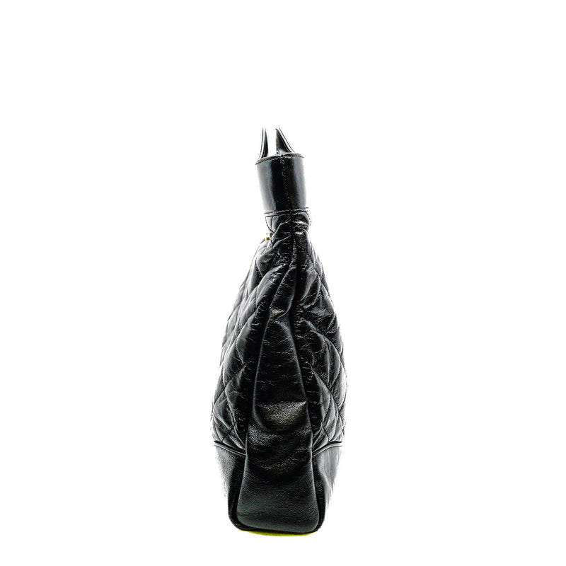 Medium 31 Black Shiny Quilted Calfskin Shopping Bag GHW Seri 28 - L'UXE LINK