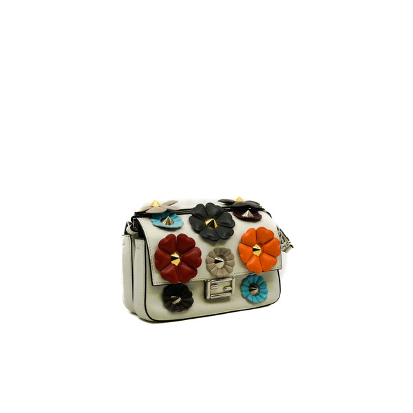 Micro Double Baguette Flowerland White Leather Handbag Multicolor Handware - L'UXE LINK