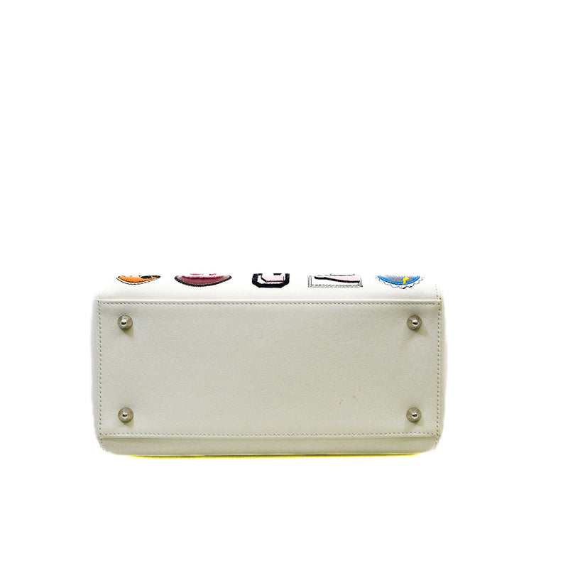 Medium Lady Dior In White Patch Embellished Leather Handbag PHW (No Strap)