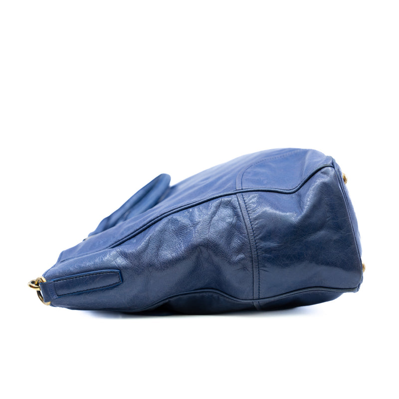 tote with top handle and strap in leather purple ghw - L'UXE LINK