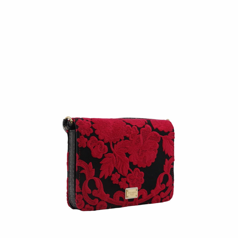 Ayers-Paneled Embroidered Satin Shoulder Bag Black Red - L'UXE LINK