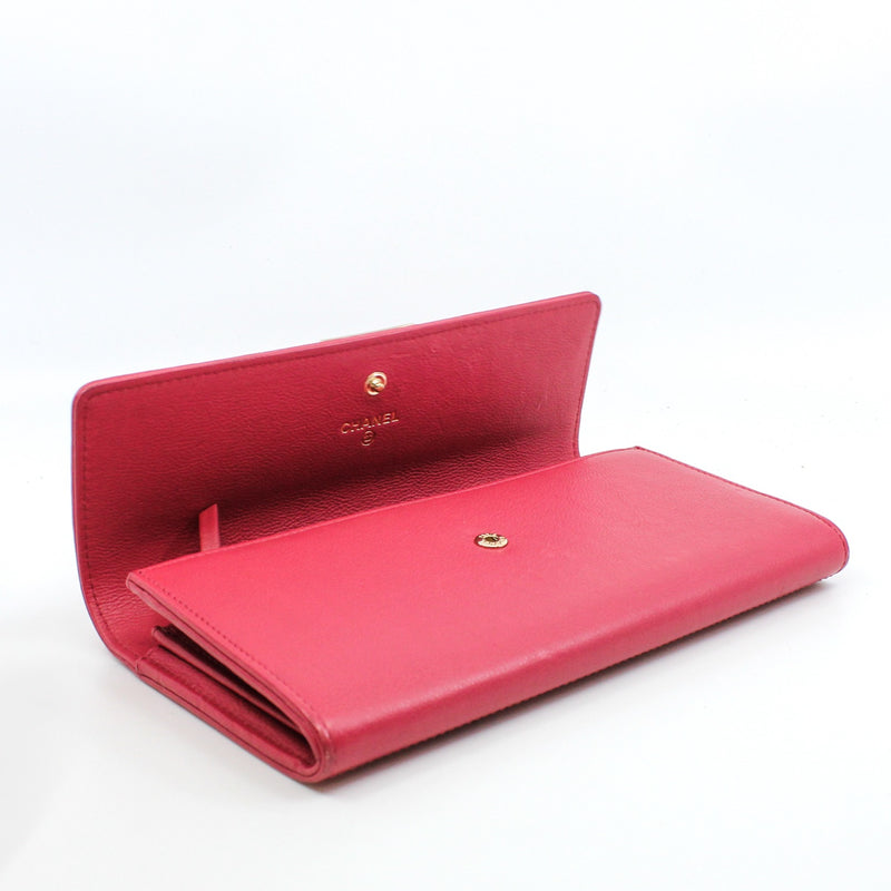 Interlocking CC Logo In Pink Calfskin Long Flap Wallet GHW Seri 24 - L'UXE LINK
