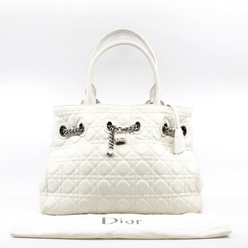 White Cannage Leather Chri Chri Tote Bag PHW - L'UXE LINK