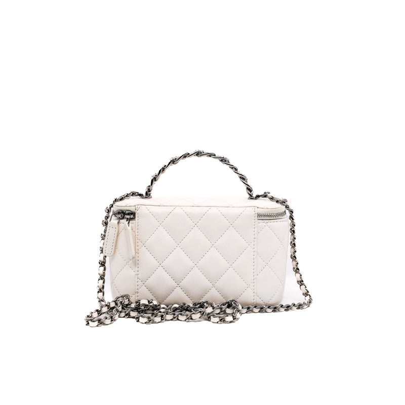 long vanity with top handle in lambskin white phw #GT0TXXXX