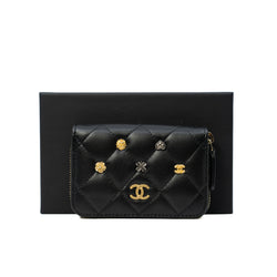 Black Lambskin Lucky Charms Zip Coin Purse - L'UXE LINK