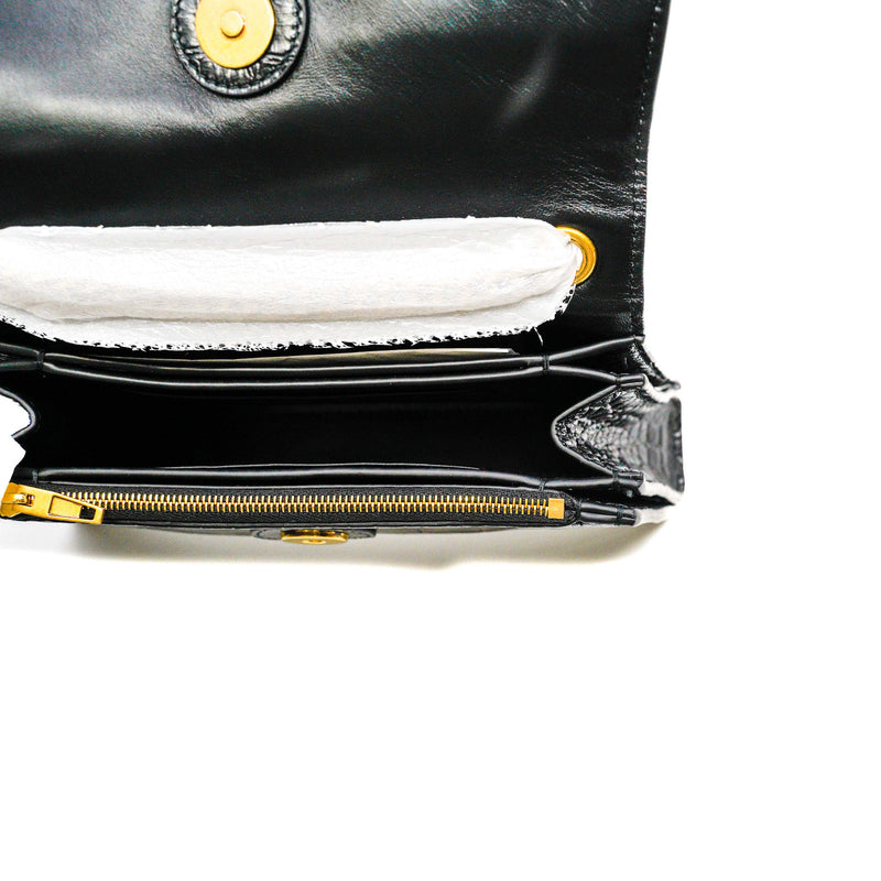 XS Crush Black Crocodile Embossed Calfskin Chain Bag GHW - L'UXE LINK