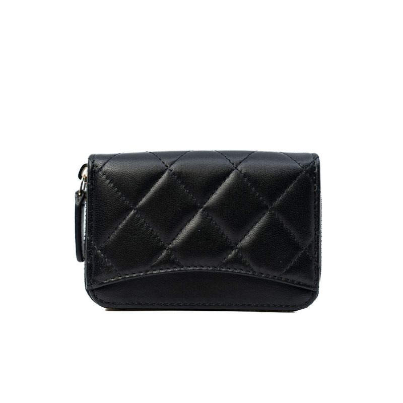 Black Lambskin Lucky Charms Zip Coin Purse - L'UXE LINK