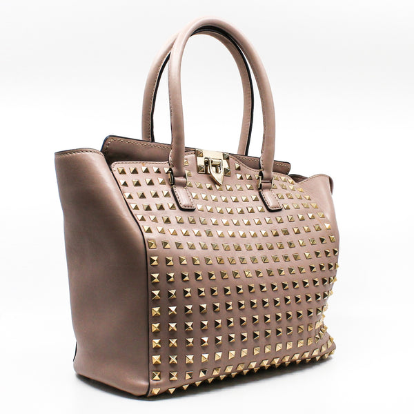 large pink tote with gold color studs ghw - L'UXE LINK