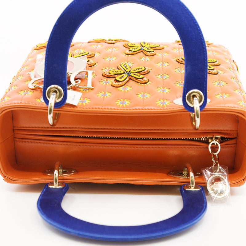 Medium Christian Dior x Jamilla Okubo In Orange/Blue Leather Lady Dior Bag GHW With Strap