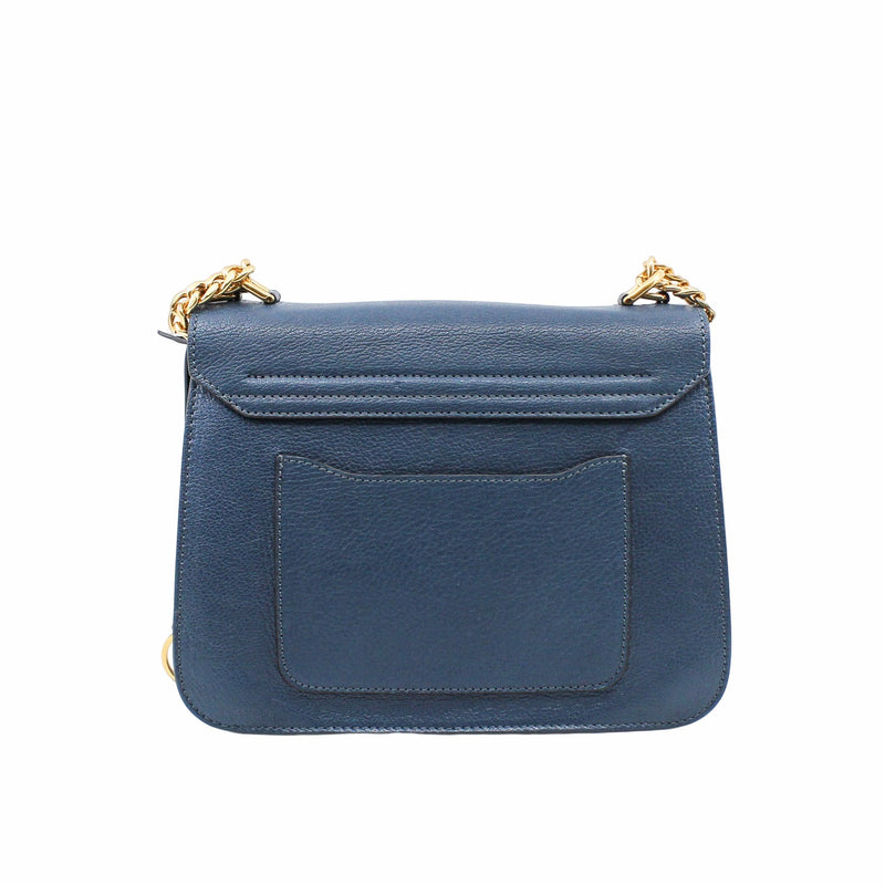 flap square chain side bag navy gold buckle - L'UXE LINK