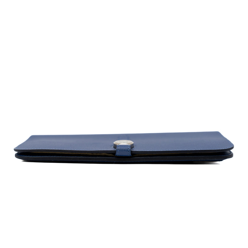 Dogon Recto Verso Wallet In Blue Togo Leather PHW C Stamp - L'UXE LINK