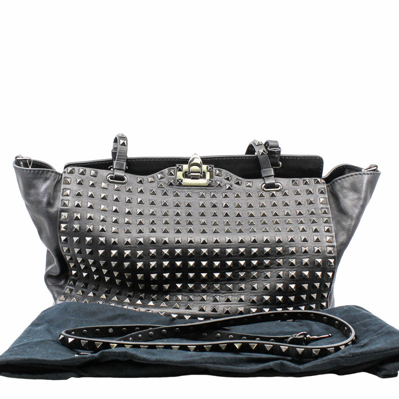 Studded Rockstud Tote Black - L'UXE LINK