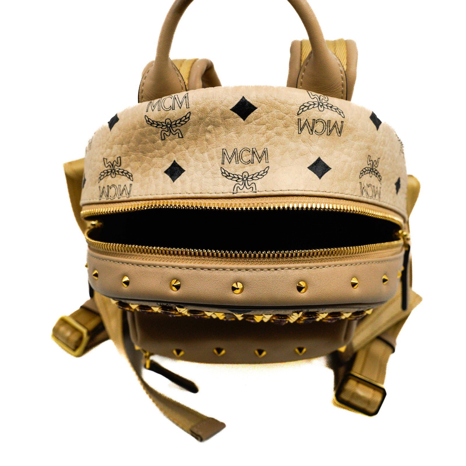 MCM small backpack beige with pink crystal – L'UXE LINK