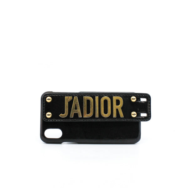 J'Adior Crinkled Calfskin In Black/Gold iPhone X/XS Cover GHW - L'UXE LINK
