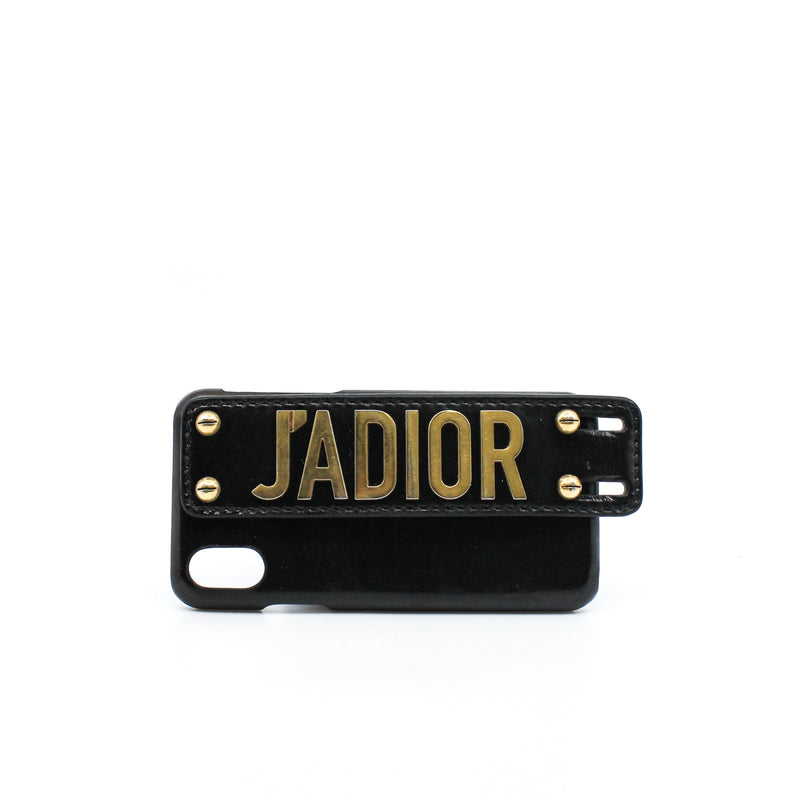 J'Adior Crinkled Calfskin In Black/Gold iPhone X/XS Cover GHW - L'UXE LINK