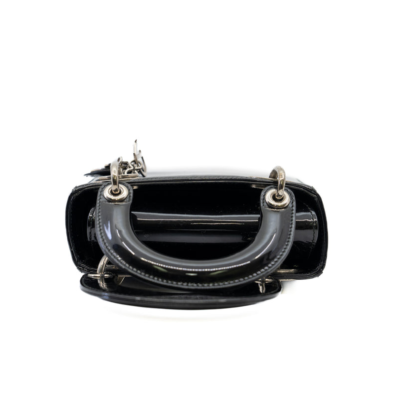 Mini Lady Dior Handbag Patent Leather Black PHW With Strap 2015 - L'UXE LINK