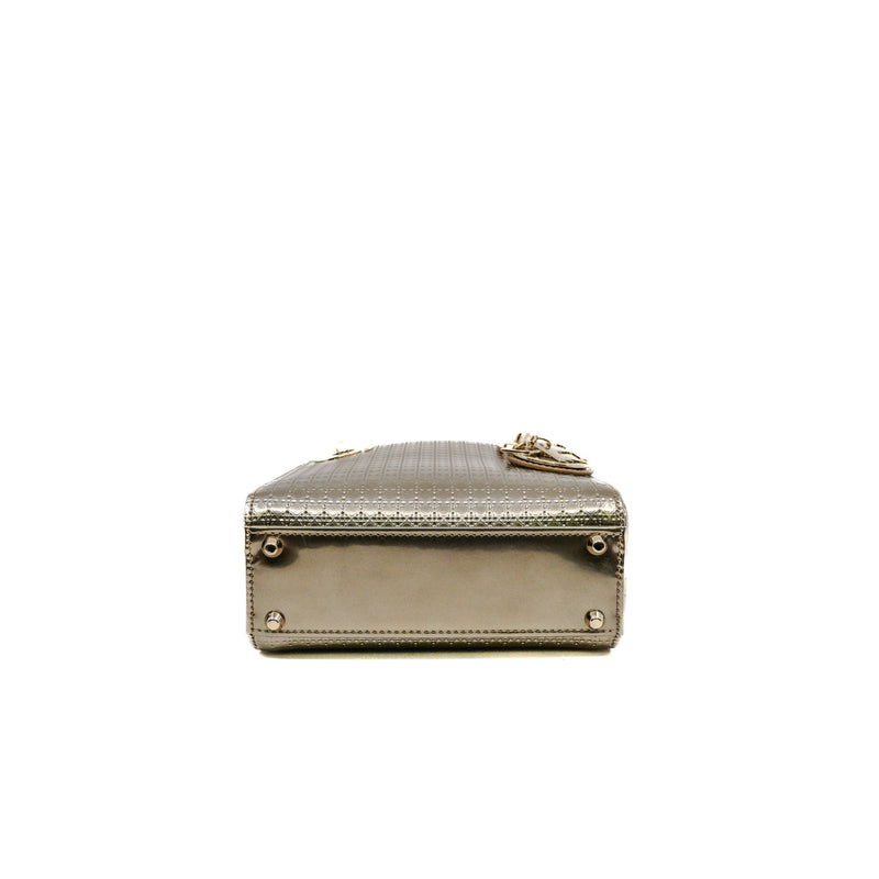 mini lady dior patent leather handbag in gold rghw