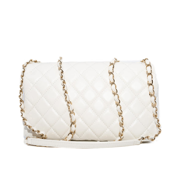 25.5cm Long Flap Bag With Enamel Buckle In White Calfskin LGHW Seri28XXXXX - L'UXE LINK