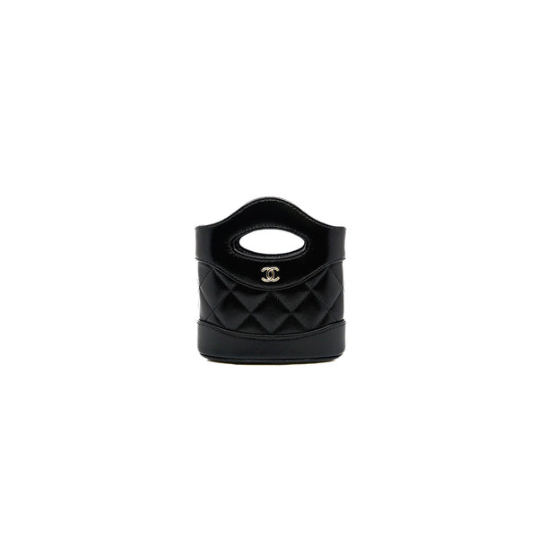 nano 31 bag in black shiny leather phw