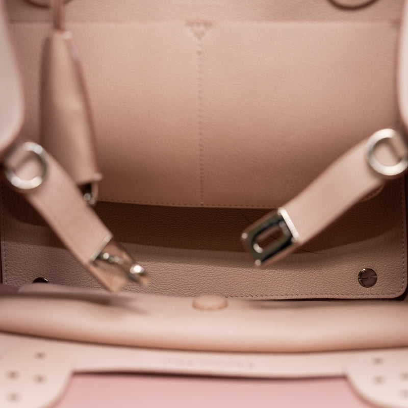 Pink Leather Open Bar Handbag PHW With Strap - L'UXE LINK