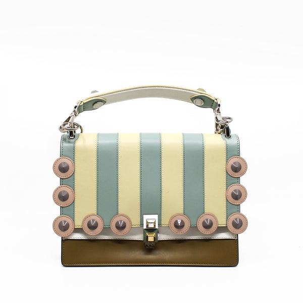 side bag blue yellow stripe pink round missing strap