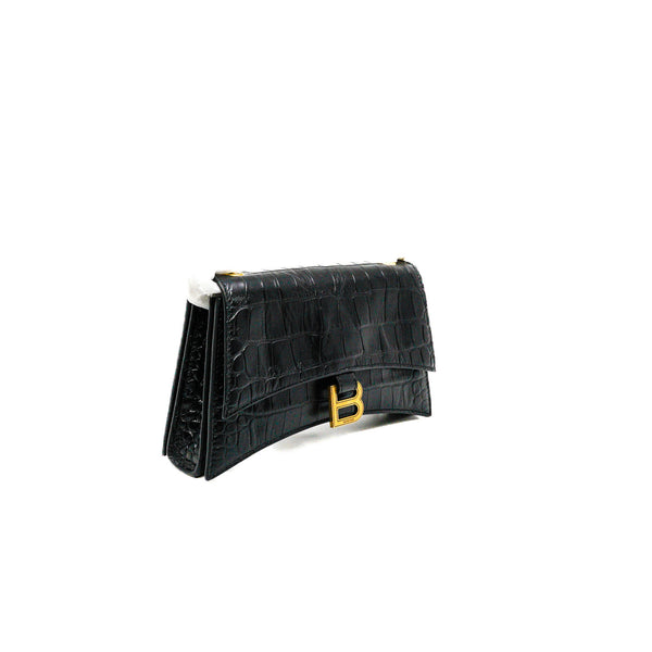 XS Crush Black Crocodile Embossed Calfskin Chain Bag GHW - L'UXE LINK