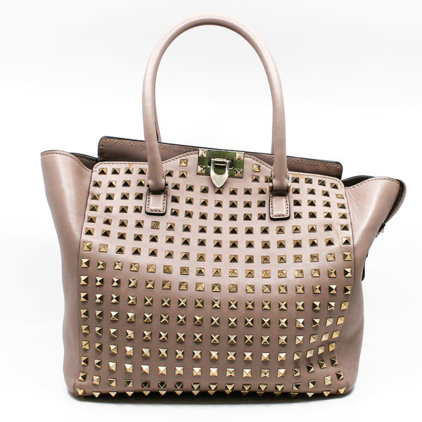 large pink tote with gold color studs ghw - L'UXE LINK