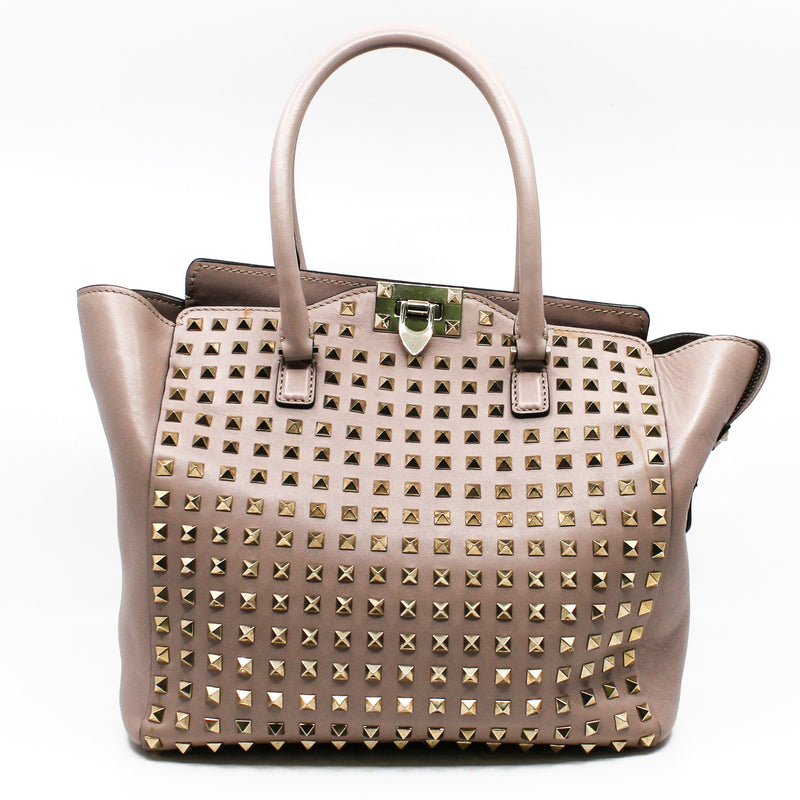 large pink tote with gold color studs ghw - L'UXE LINK