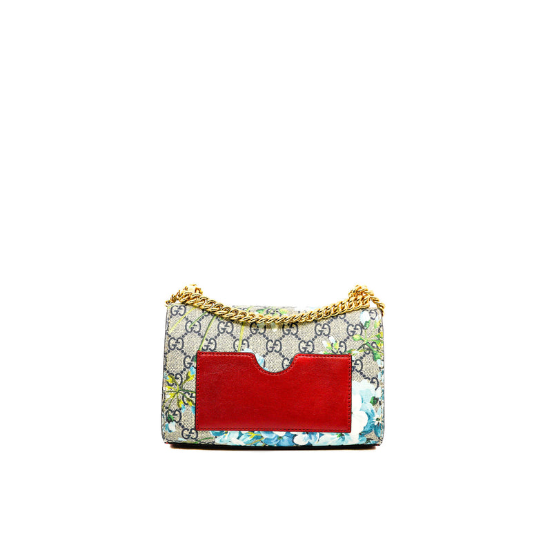 Small GG Supreme Monogram And Red Leather With Navy Blue Hibiscus Blooms Padlock Handbag GHW - L'UXE LINK
