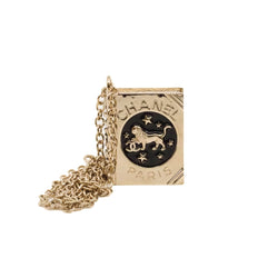 book necklace with logo lion in ghw