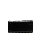 thumbnail medium lady dior in black leather with floral/ccd handle phw