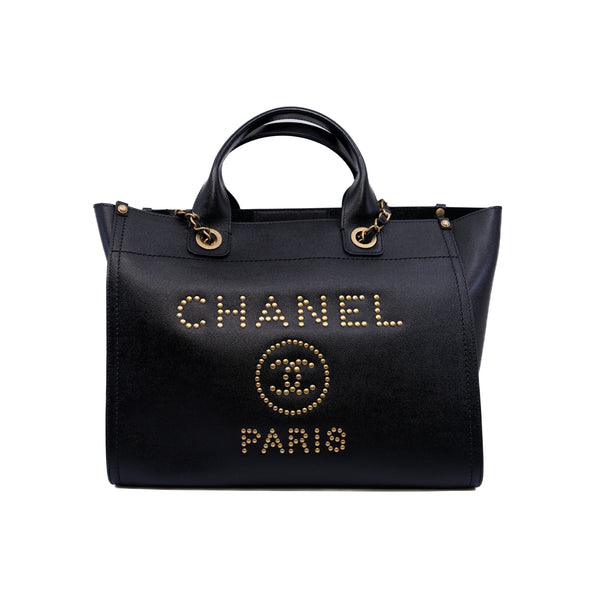 Deauville Small Studded Black Caviar Leather Tote Bag Seri 26 GHW - L'UXE LINK