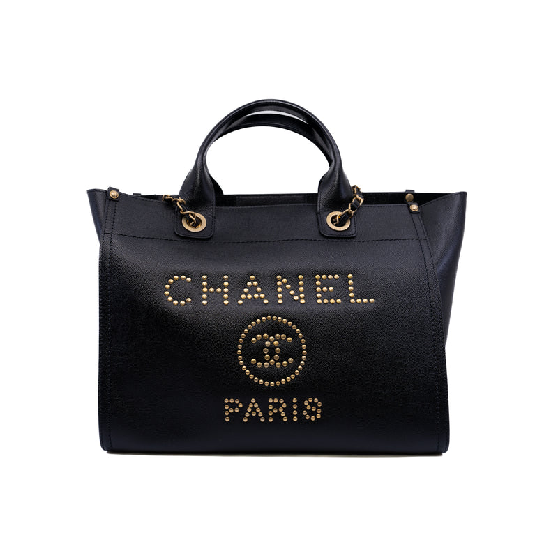 Deauville Small Studded Black Caviar Leather Tote Bag Seri 26 GHW - L'UXE LINK
