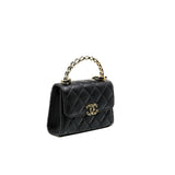 thumbnail mini kelly quilted with top handle in black caviar ghw # NATTXXXX