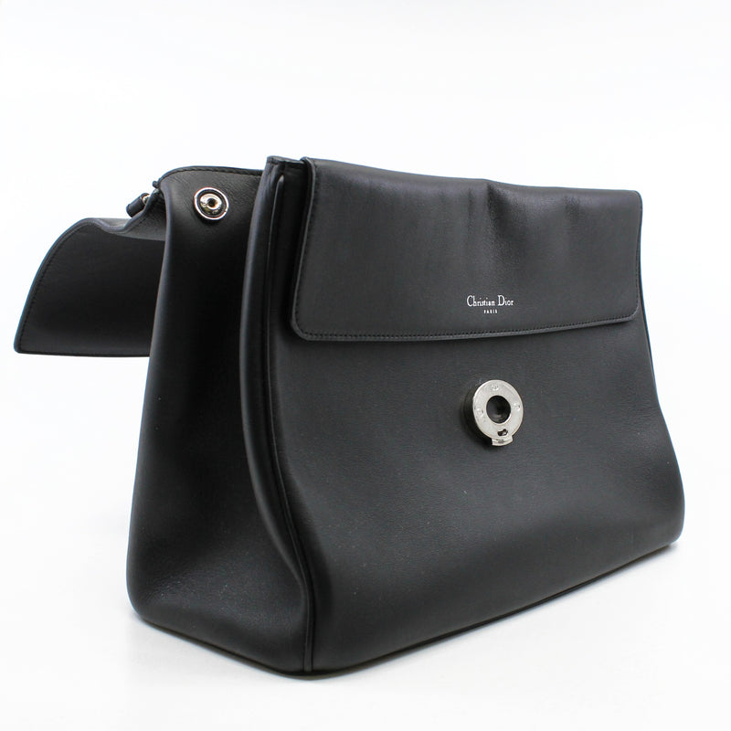 Be Dior In Tri-Color Black/Light Blue/Red Leather Flap Bag PHW With Strap - L'UXE LINK