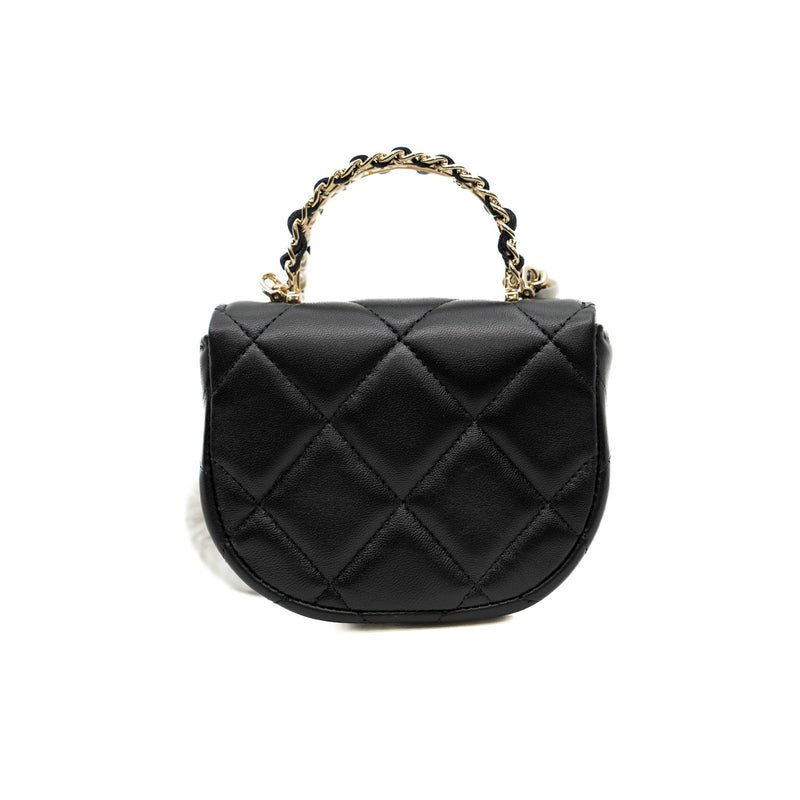 22s mini vanity pearl top handle on chain in lambskin black lghw #TT7Pxxxx