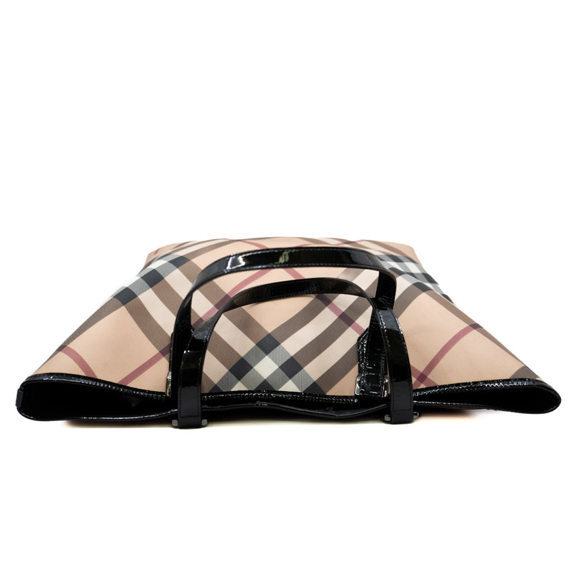 Burberry Beige Nova Check Coated Canvas and Patent Leather Nickie Tote with Pouch - L'UXE LINK
