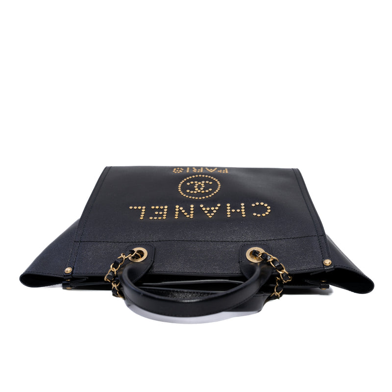 Deauville Small Studded Black Caviar Leather Tote Bag Seri 26 GHW - L'UXE LINK