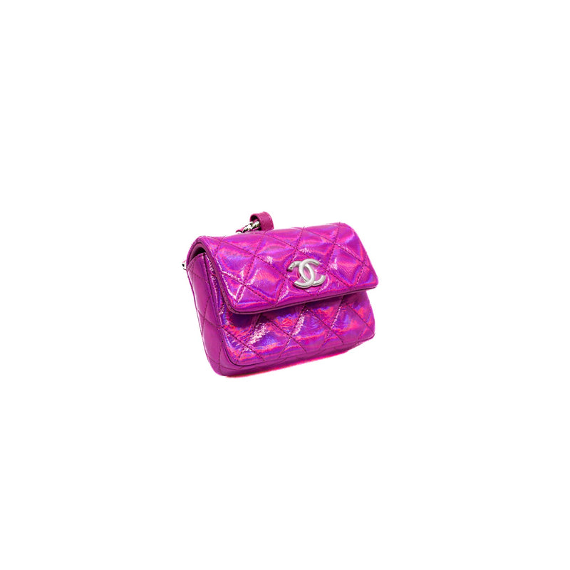 Metallic pink patent leather pouch phw