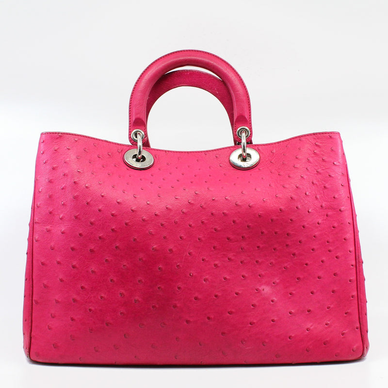 Large Ostrich Diorissimo In Fuchsia/Brown Handbag PHW With Strap - L'UXE LINK