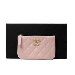 Mini Classic O Case In Pink Caviar Leather Quilted Pouch GHW - L'UXE LINK
