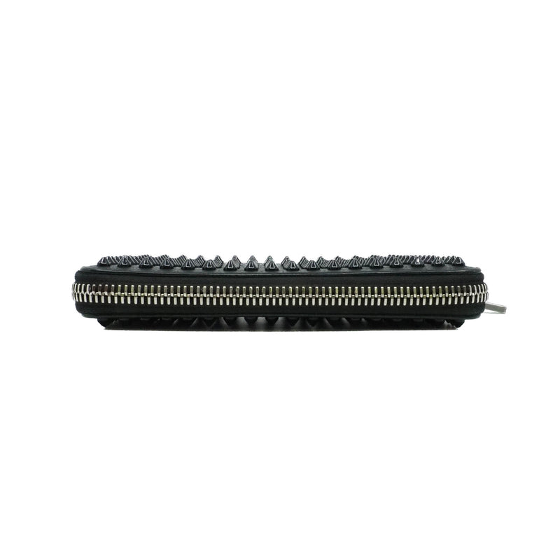 long zip wallet with black studs in leather black phw